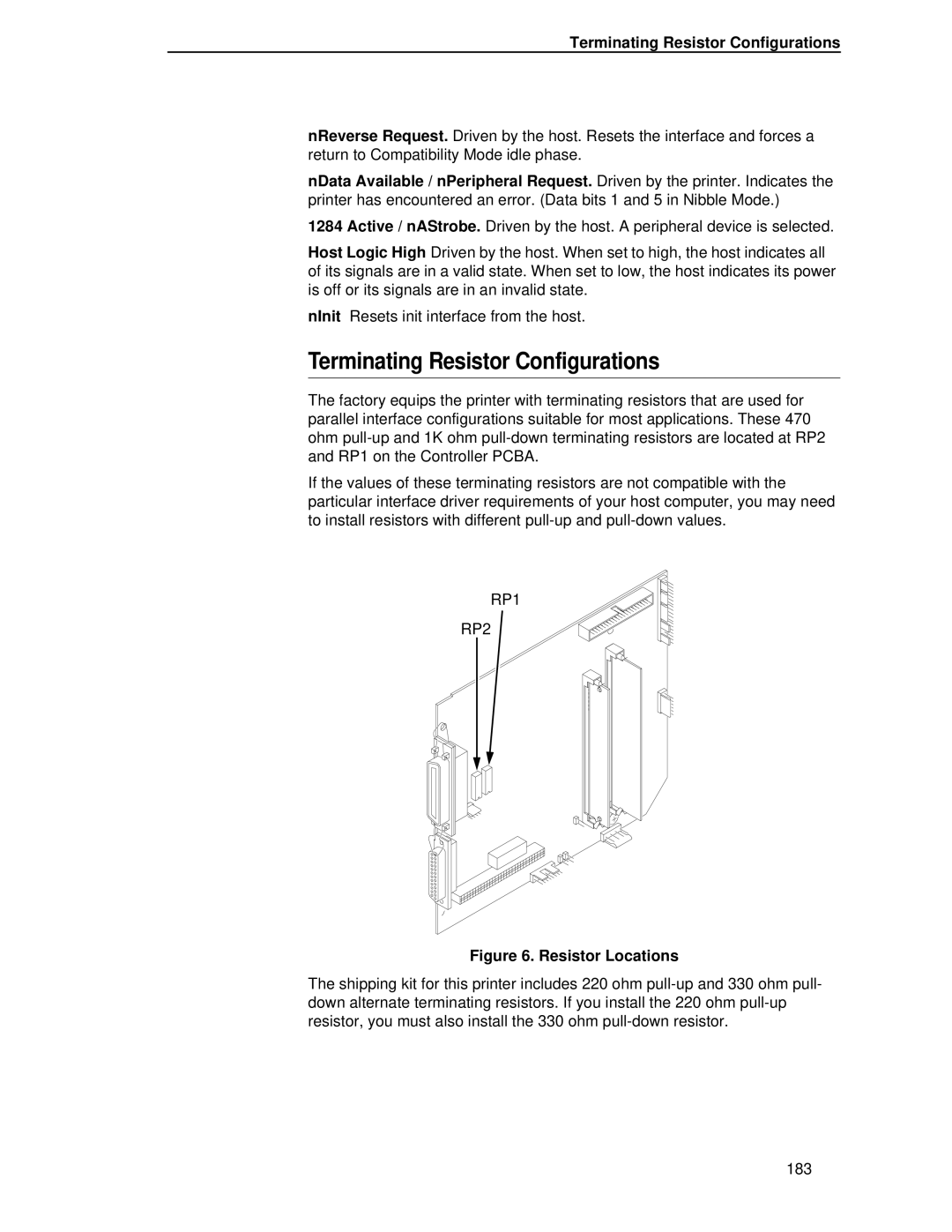 Printronix T4204 manual Terminating Resistor Configurations, RP1 RP2 