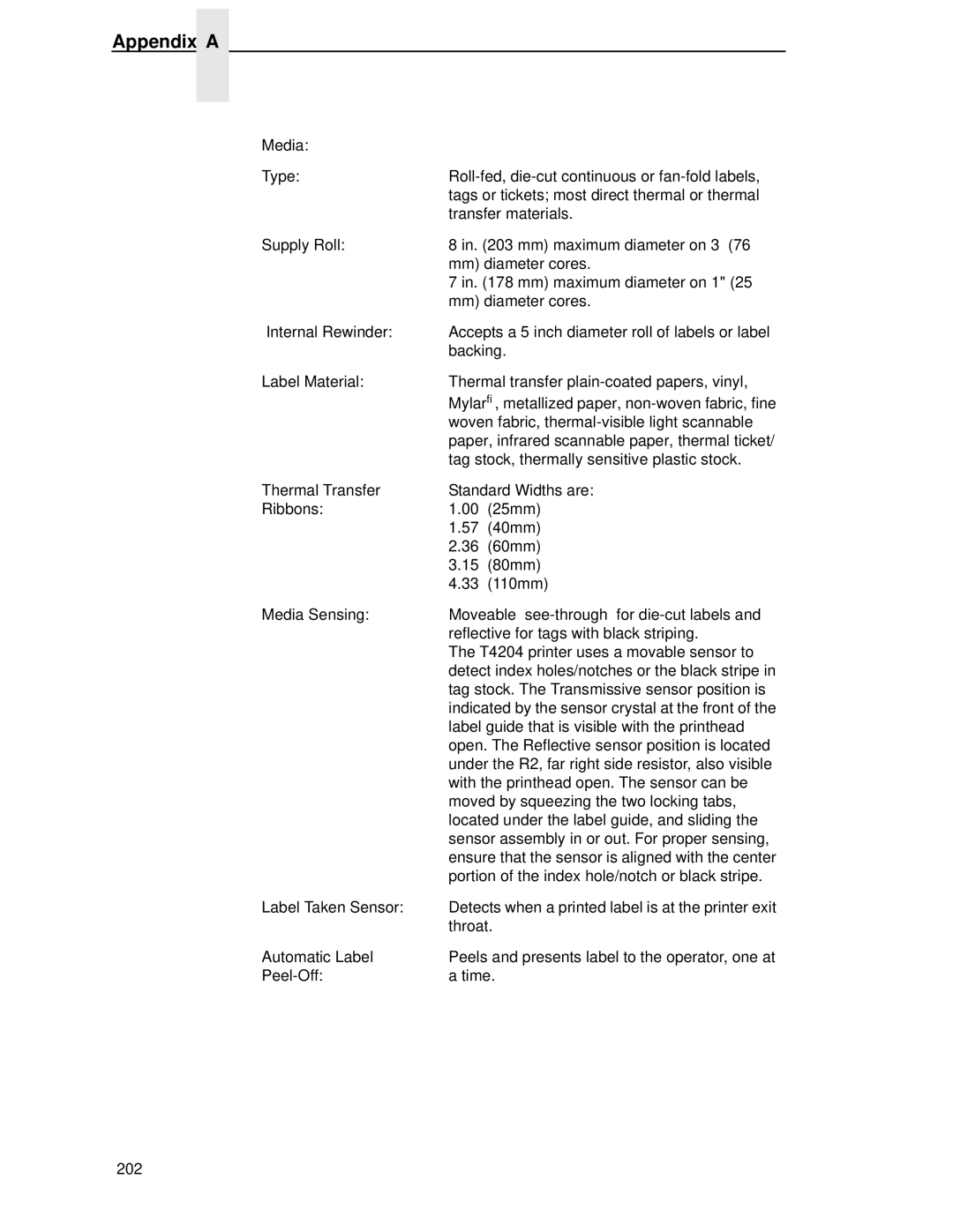 Printronix T4204 manual Appendix a 