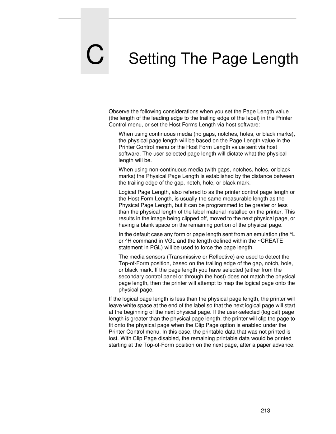 Printronix T4204 manual Setting The Page Length 