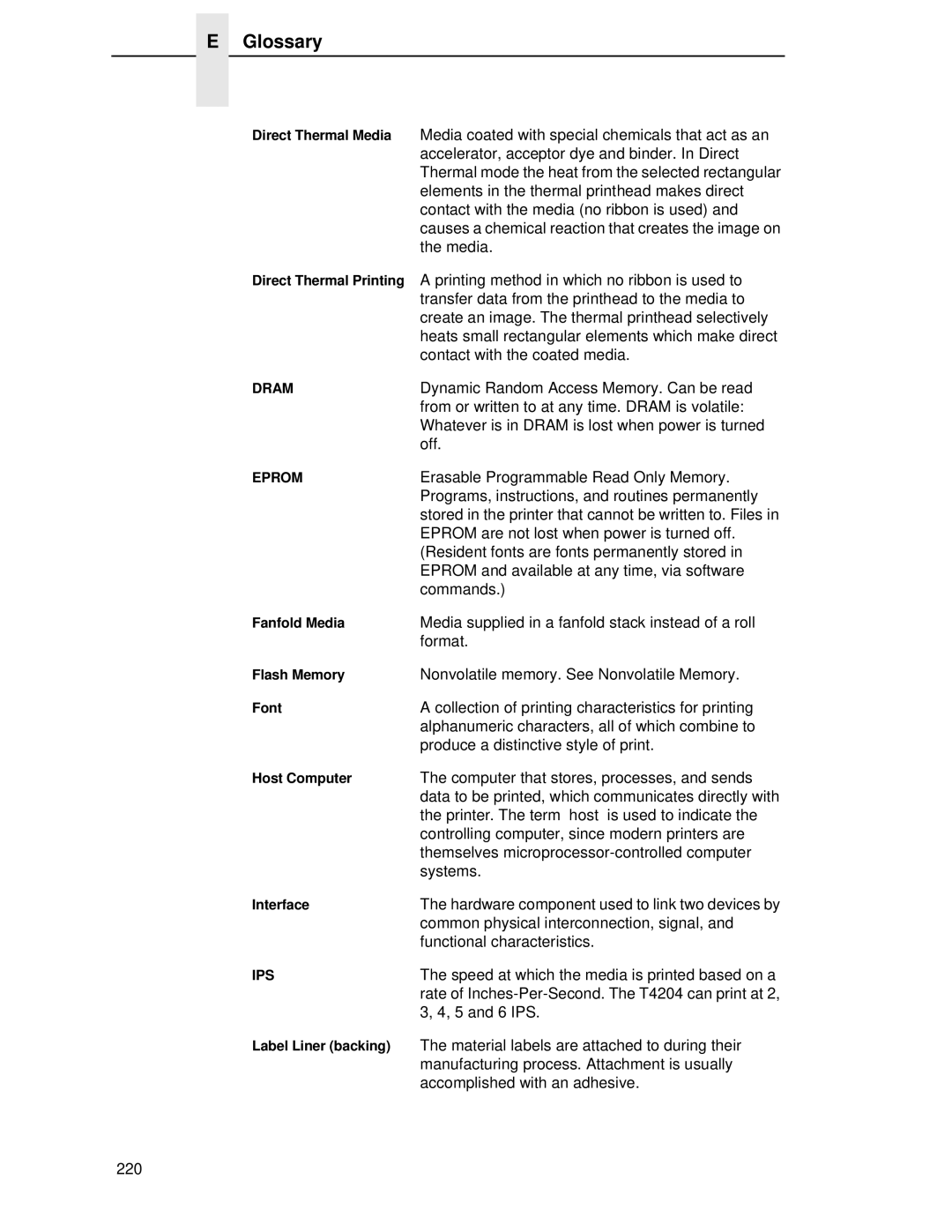 Printronix T4204 manual Glossary 