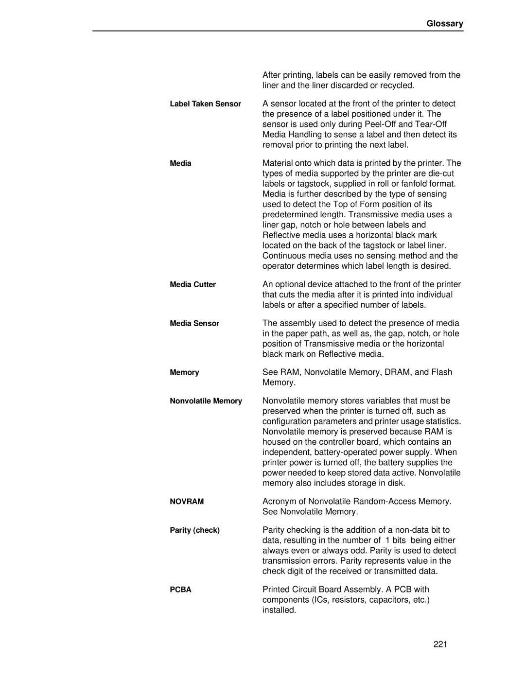 Printronix T4204 manual Glossary 