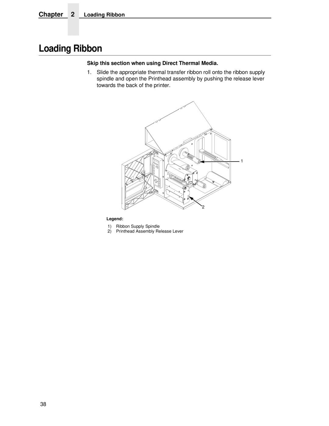 Printronix T4204 manual Loading Ribbon, Skip this section when using Direct Thermal Media 