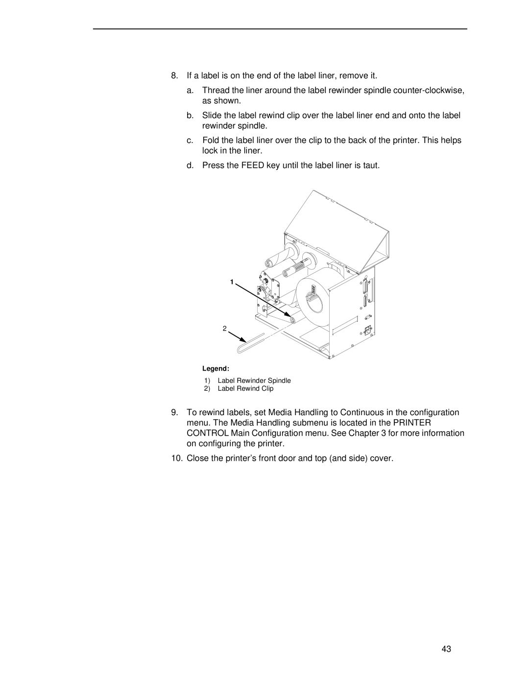 Printronix T4204 manual Label Rewinder Spindle Label Rewind Clip 