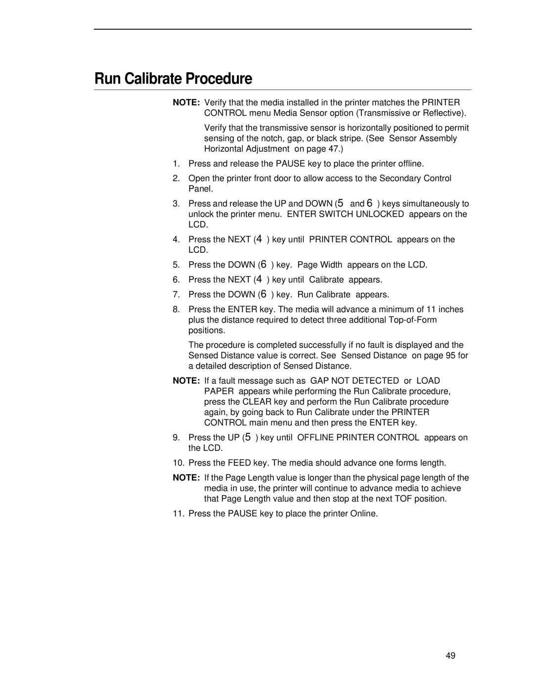 Printronix T4204 manual Run Calibrate Procedure 