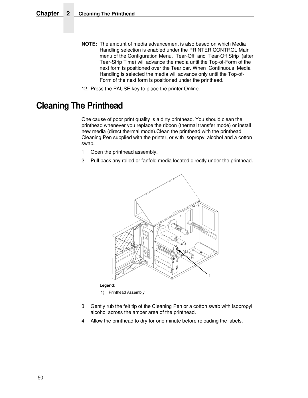 Printronix T4204 manual Cleaning The Printhead 