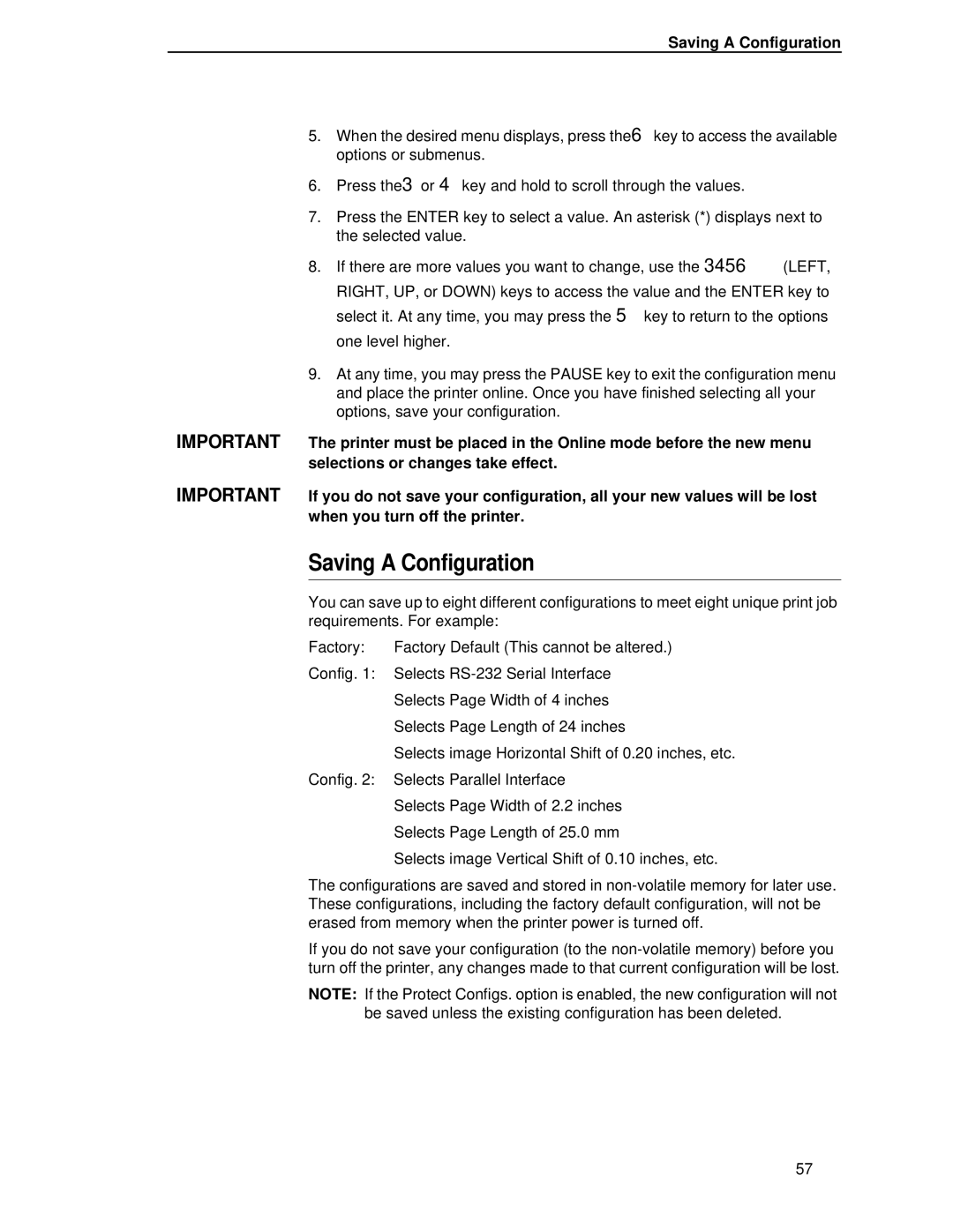 Printronix T4204 manual Saving a Configuration 