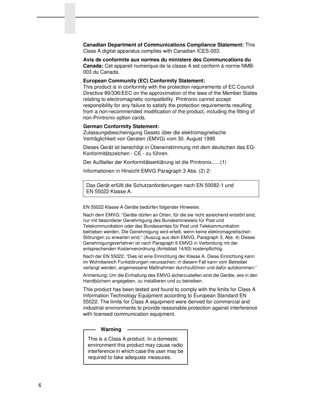 Printronix T4204 manual German Conformity Statement 