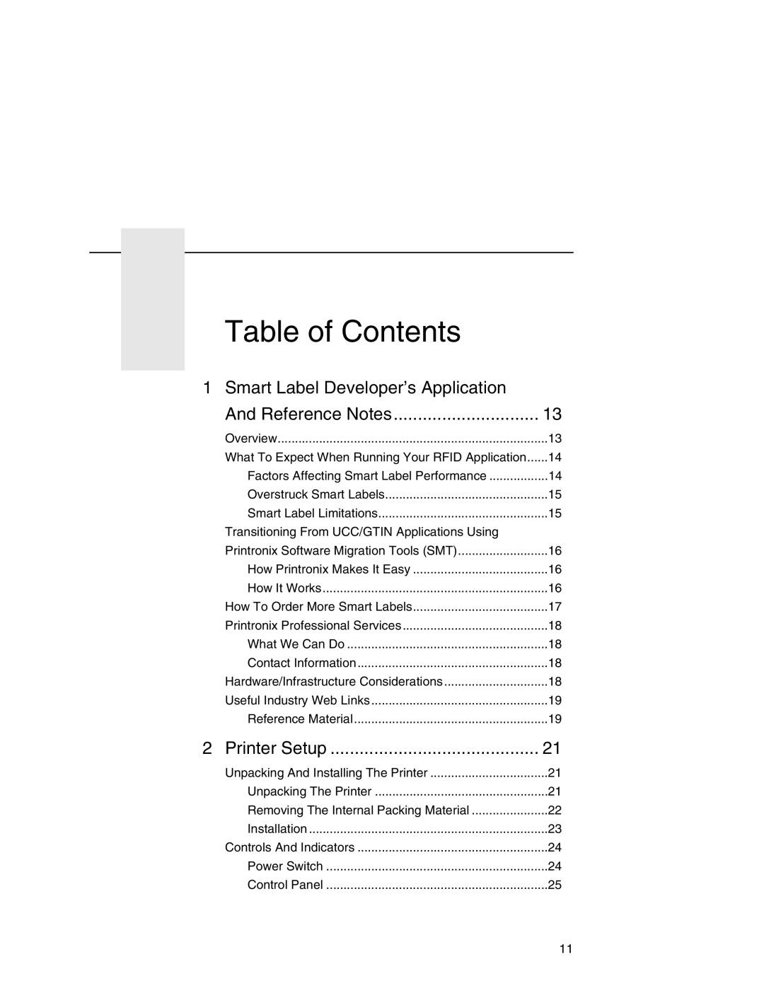 Printronix T5000 setup guide Table of Contents 