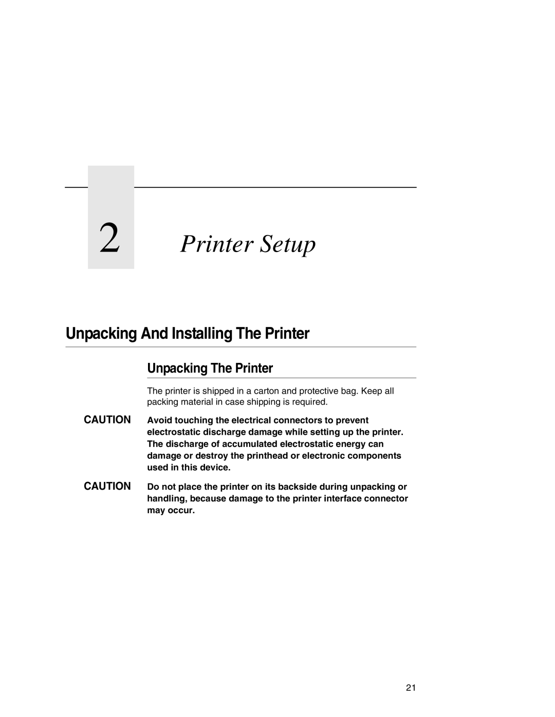 Printronix T5000 setup guide Unpacking And Installing The Printer, Unpacking The Printer 