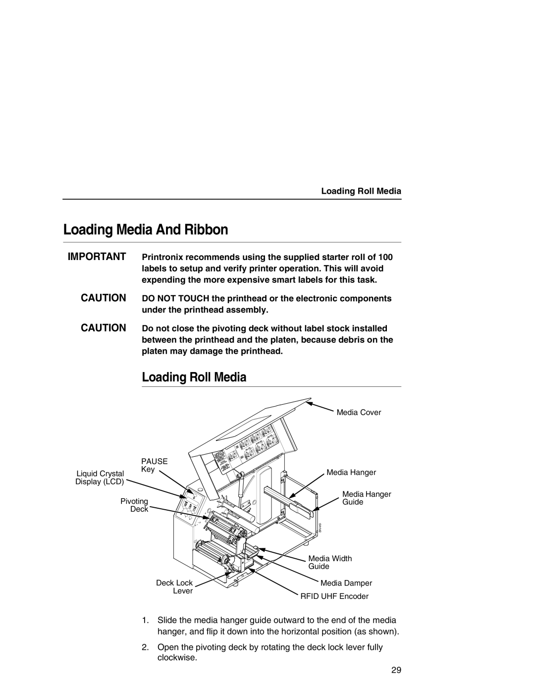 Printronix T5000 setup guide Loading Media And Ribbon, Loading Roll Media 