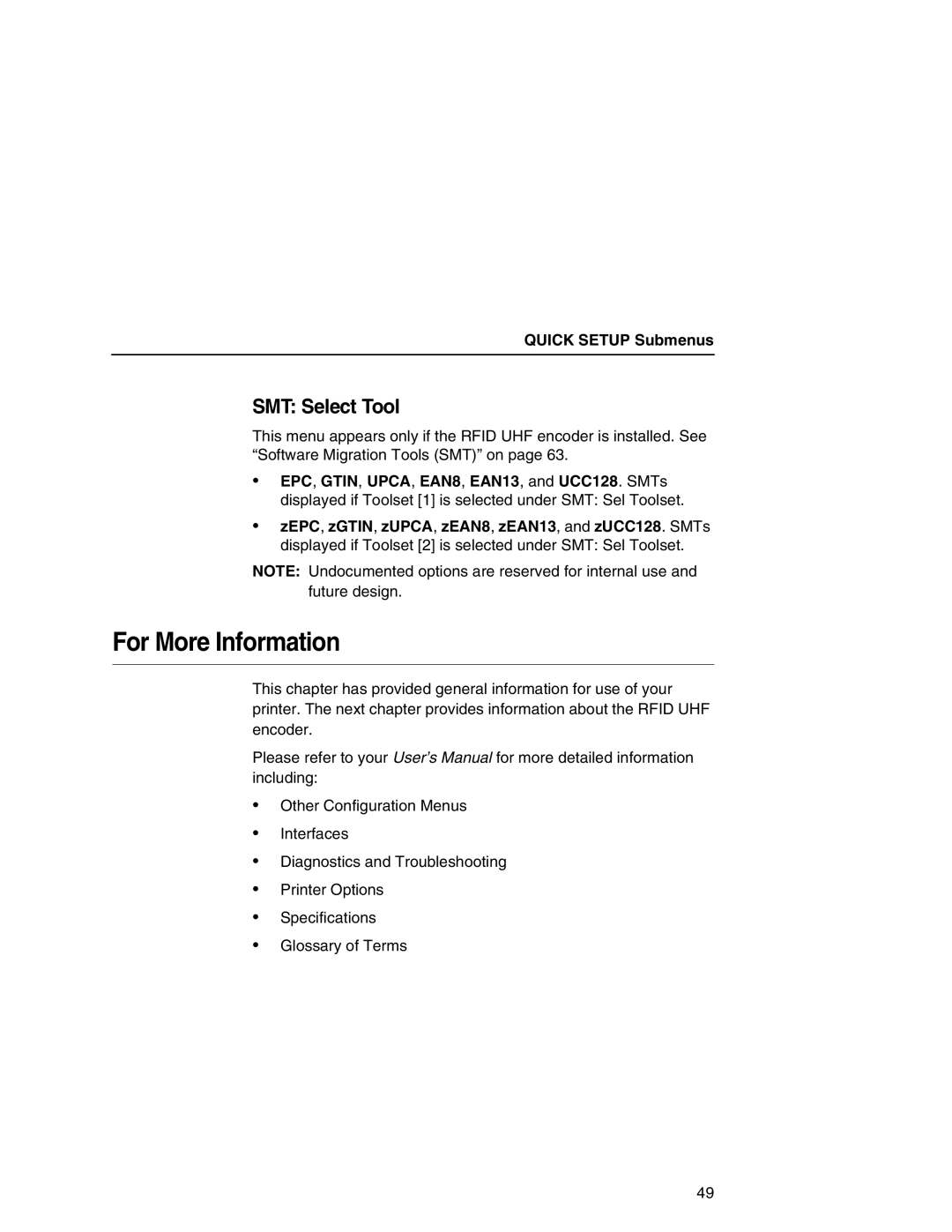 Printronix T5000 setup guide For More Information, SMT Select Tool 