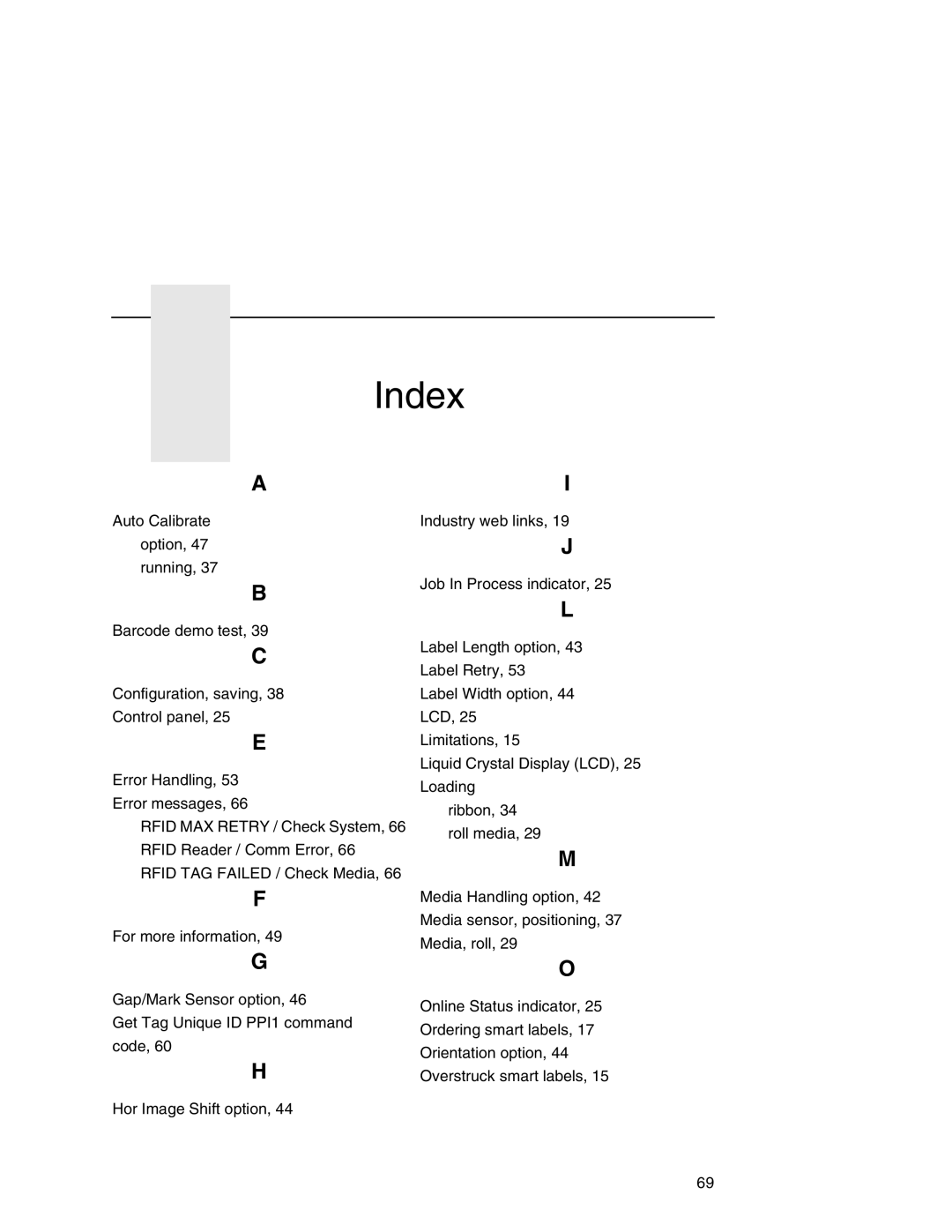 Printronix T5000 setup guide Index 