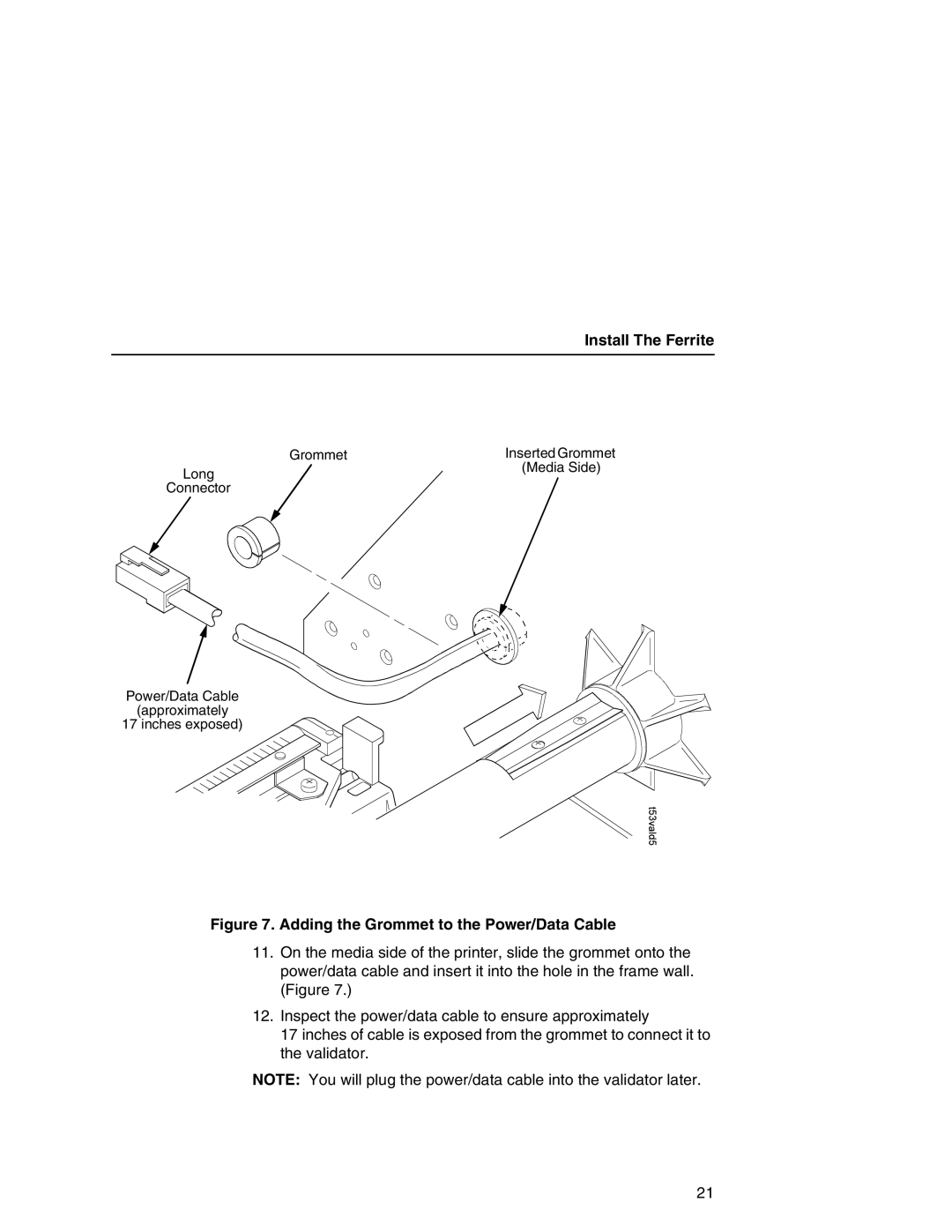 Printronix T5000e Series user manual Adding the Grommet to the Power/Data Cable 