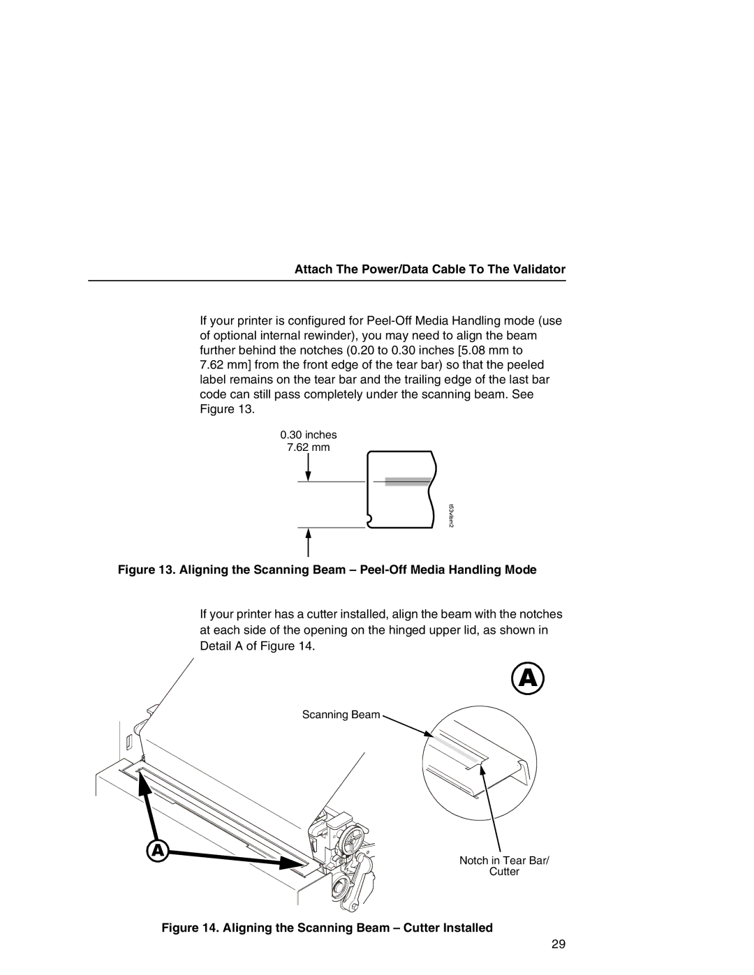 Printronix T5000e Series user manual Aligning the Scanning Beam Peel-Off Media Handling Mode 