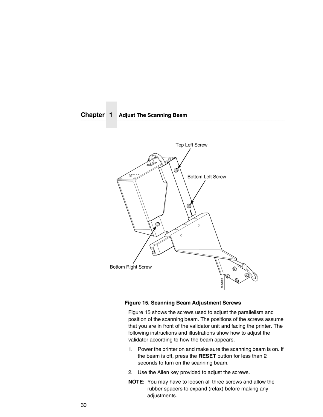 Printronix T5000e Series user manual Scanning Beam Adjustment Screws 