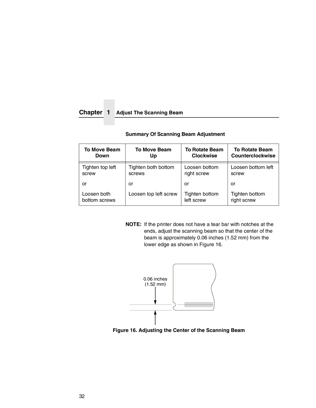 Printronix T5000e Series user manual Adjusting the Center of the Scanning Beam 