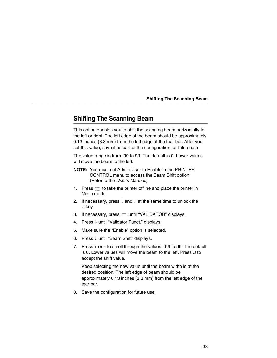 Printronix T5000e Series user manual Shifting The Scanning Beam 