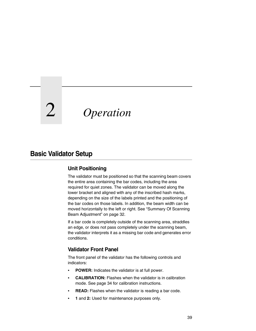 Printronix T5000e Series user manual Basic Validator Setup, Unit Positioning, Validator Front Panel 