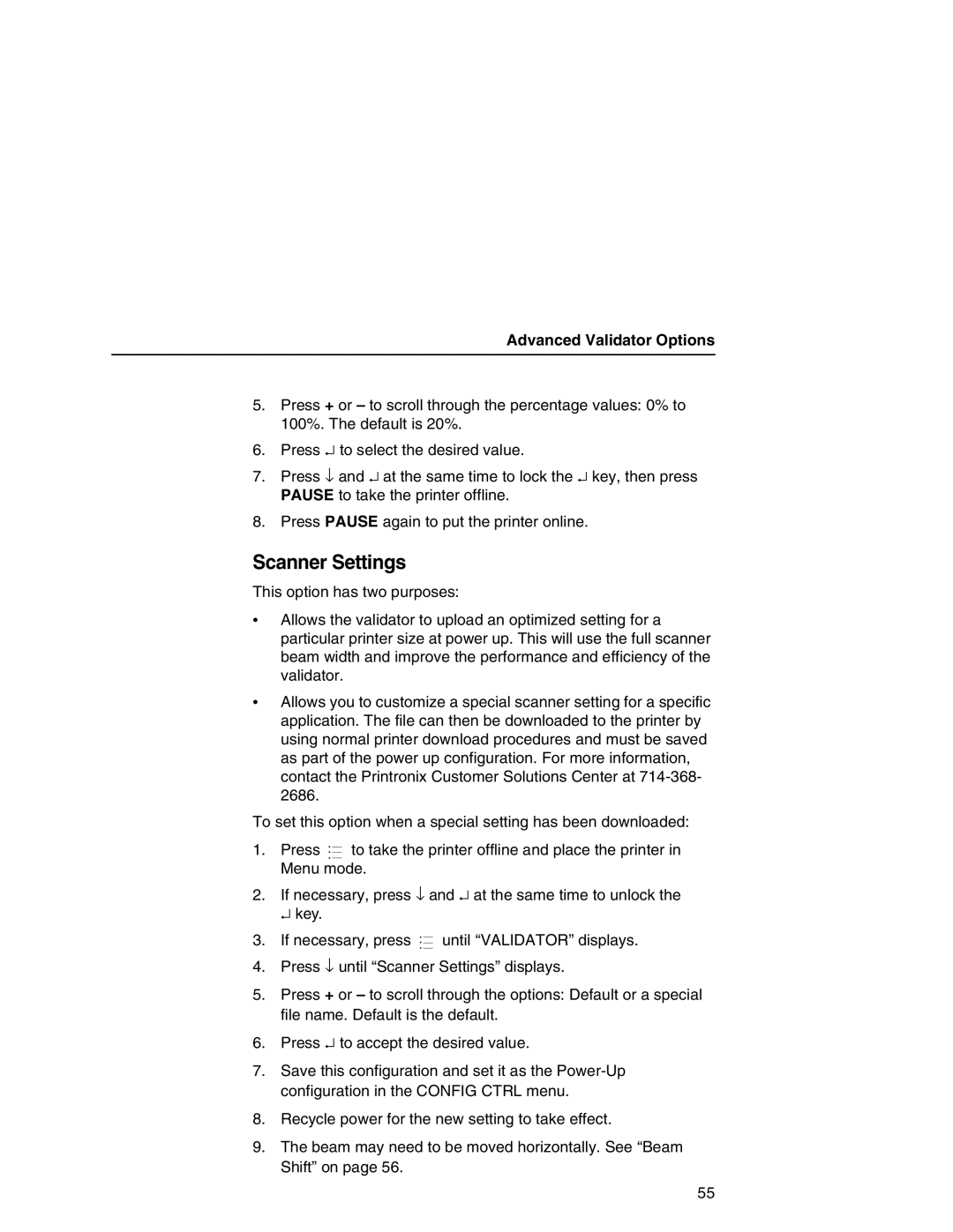 Printronix T5000e Series user manual Scanner Settings 