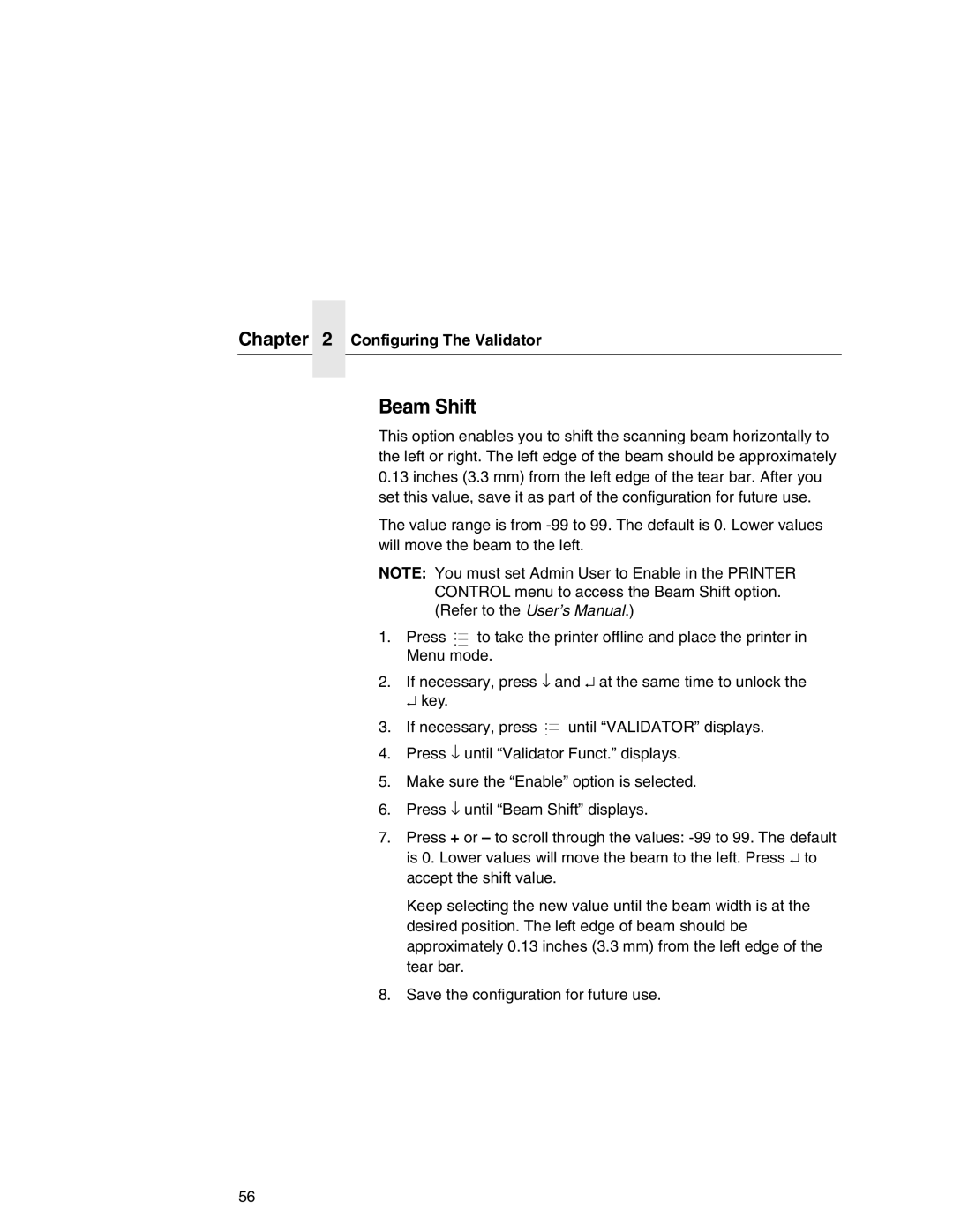 Printronix T5000e Series user manual Beam Shift 