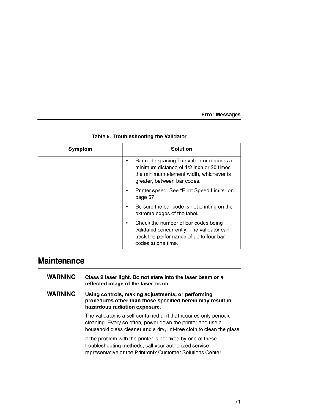 Printronix T5000e Series user manual Maintenance 