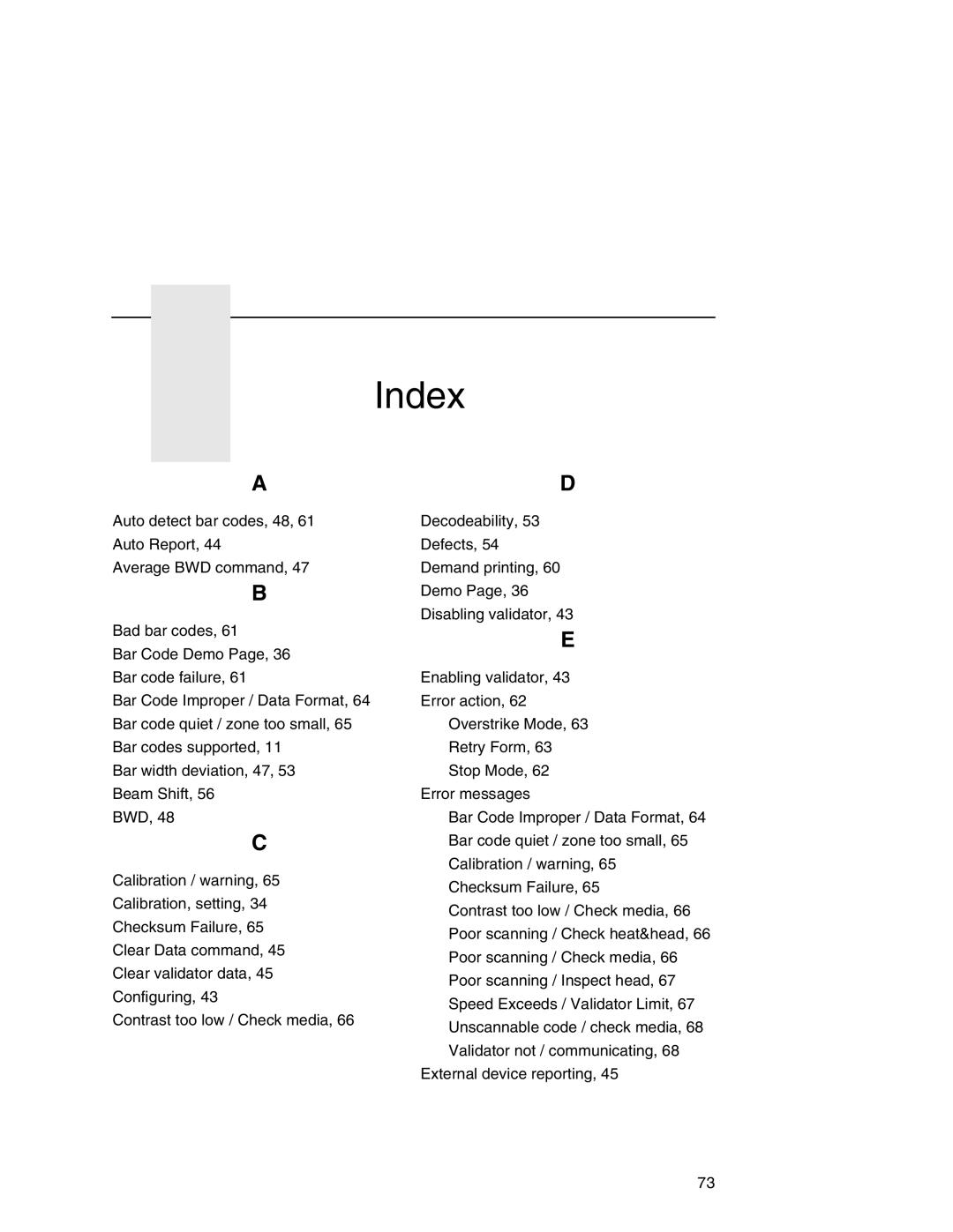 Printronix T5000e Series user manual Index 