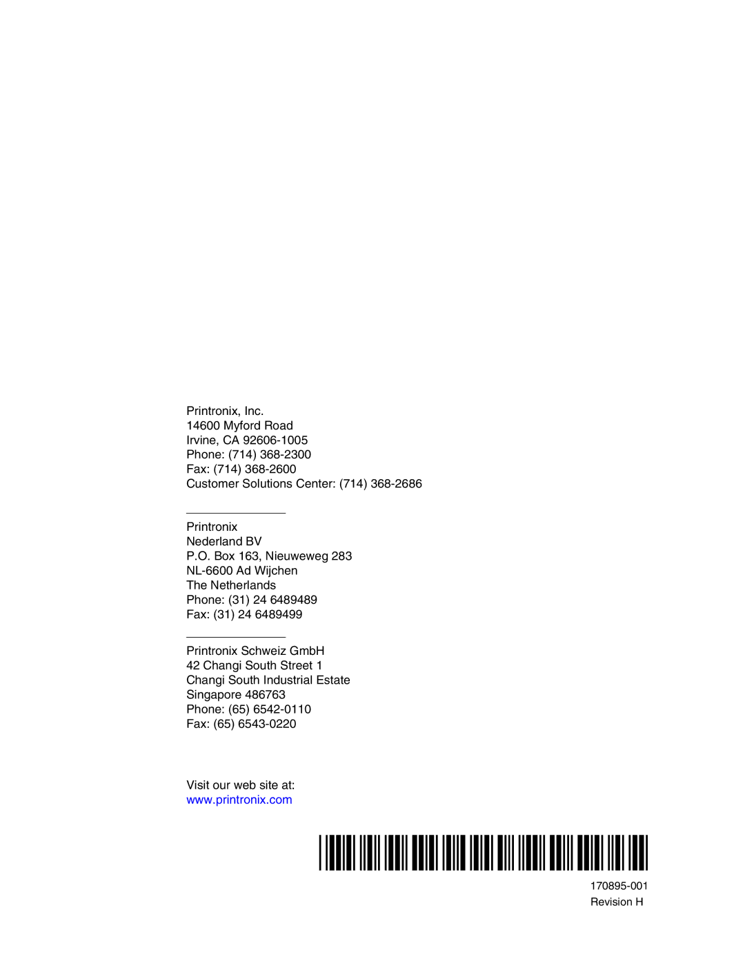 Printronix T5000e Series user manual 170895-001 