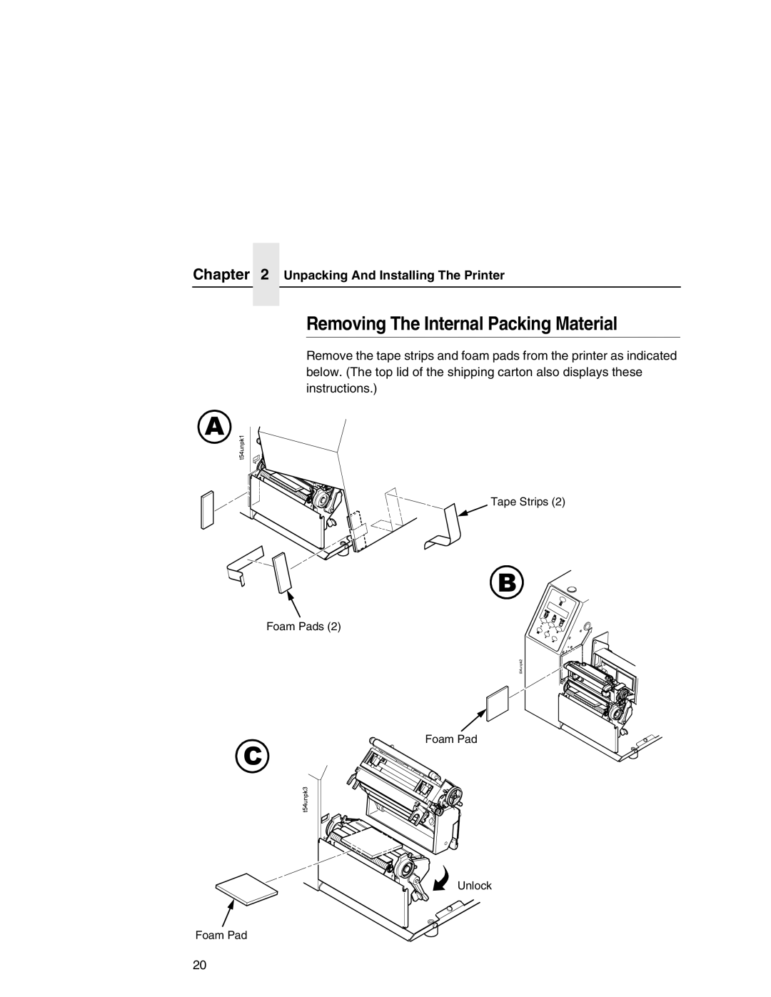 Printronix T5000e setup guide Removing The Internal Packing Material, Unpacking And Installing The Printer 