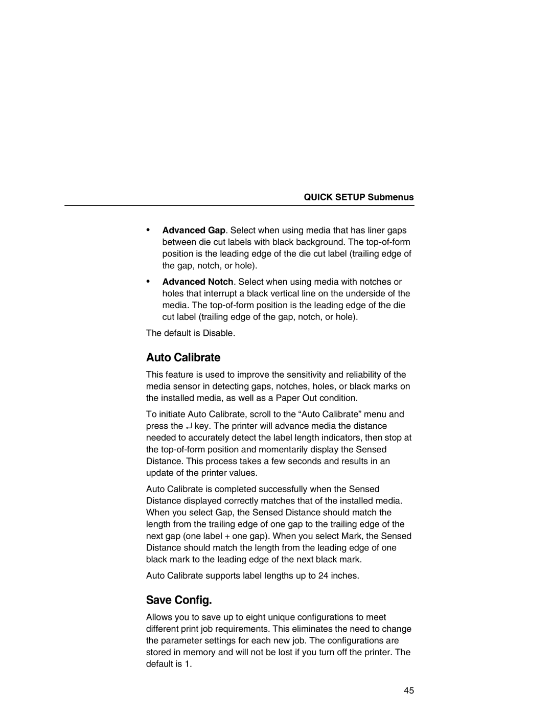 Printronix T5000e setup guide Auto Calibrate, Save Config 