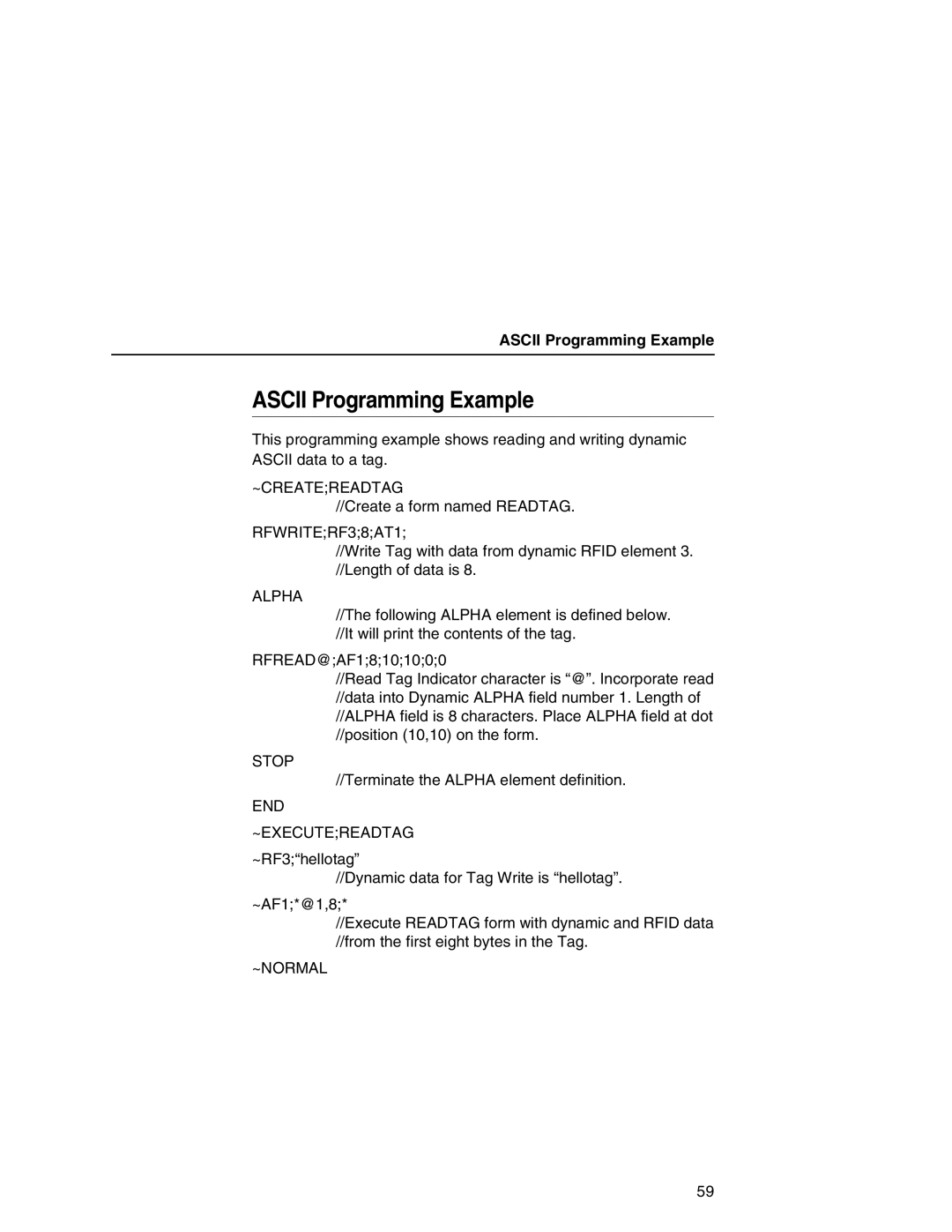 Printronix T5000e setup guide Ascii Programming Example 