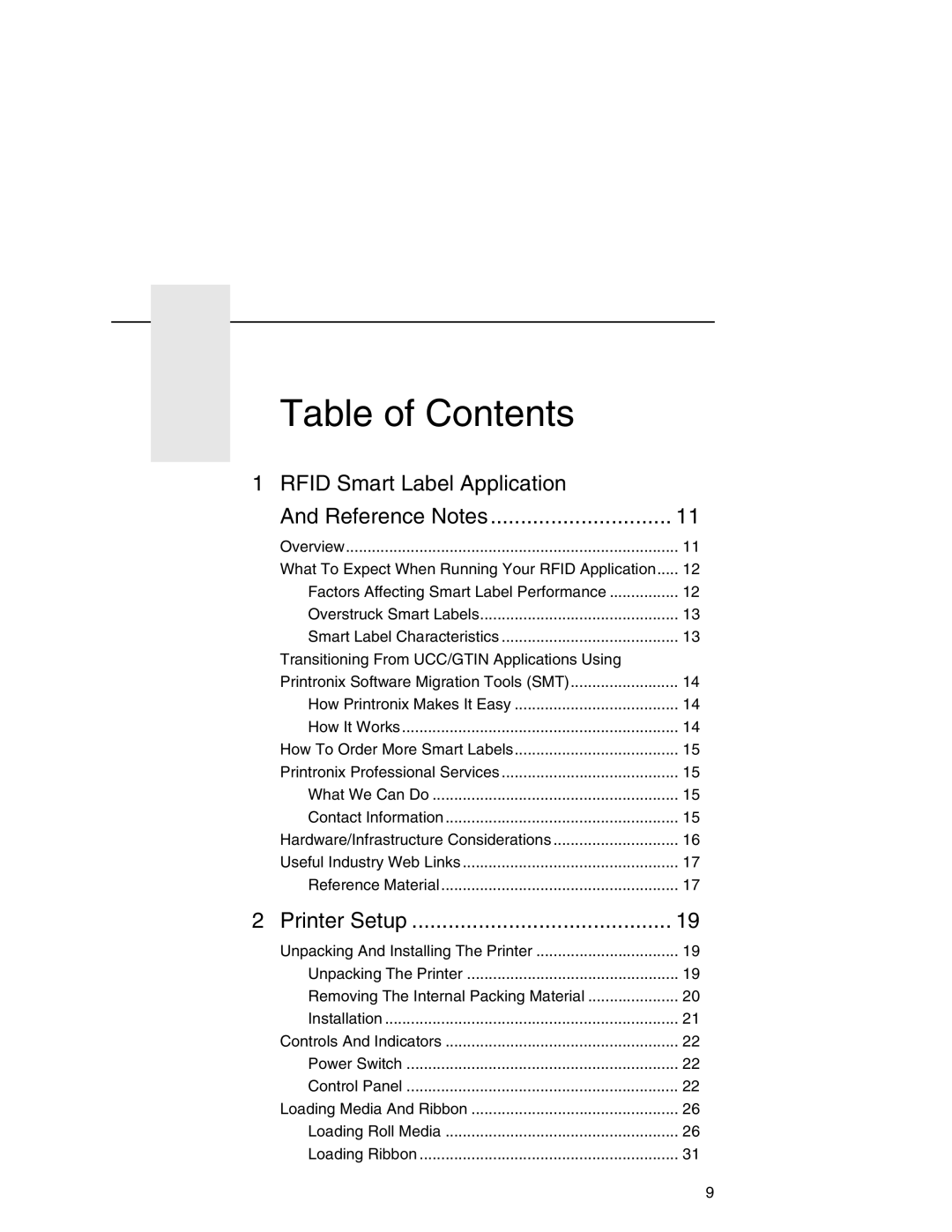 Printronix T5000e setup guide Table of Contents 