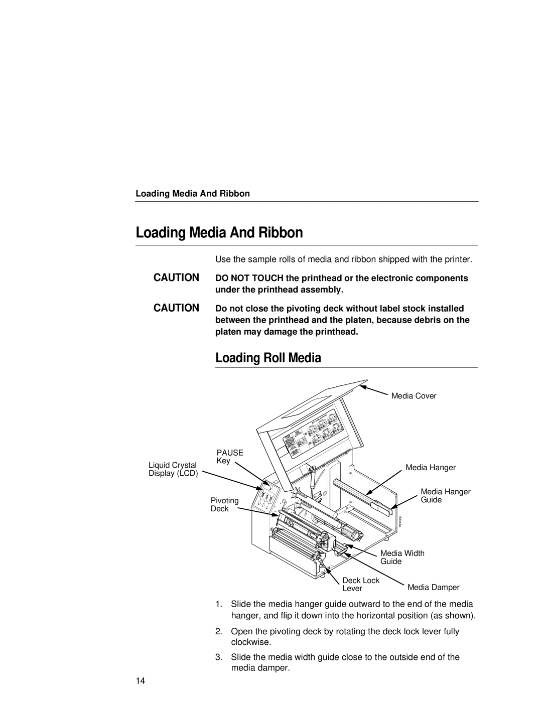 Printronix T5000e setup guide Loading Media And Ribbon, Loading Roll Media 