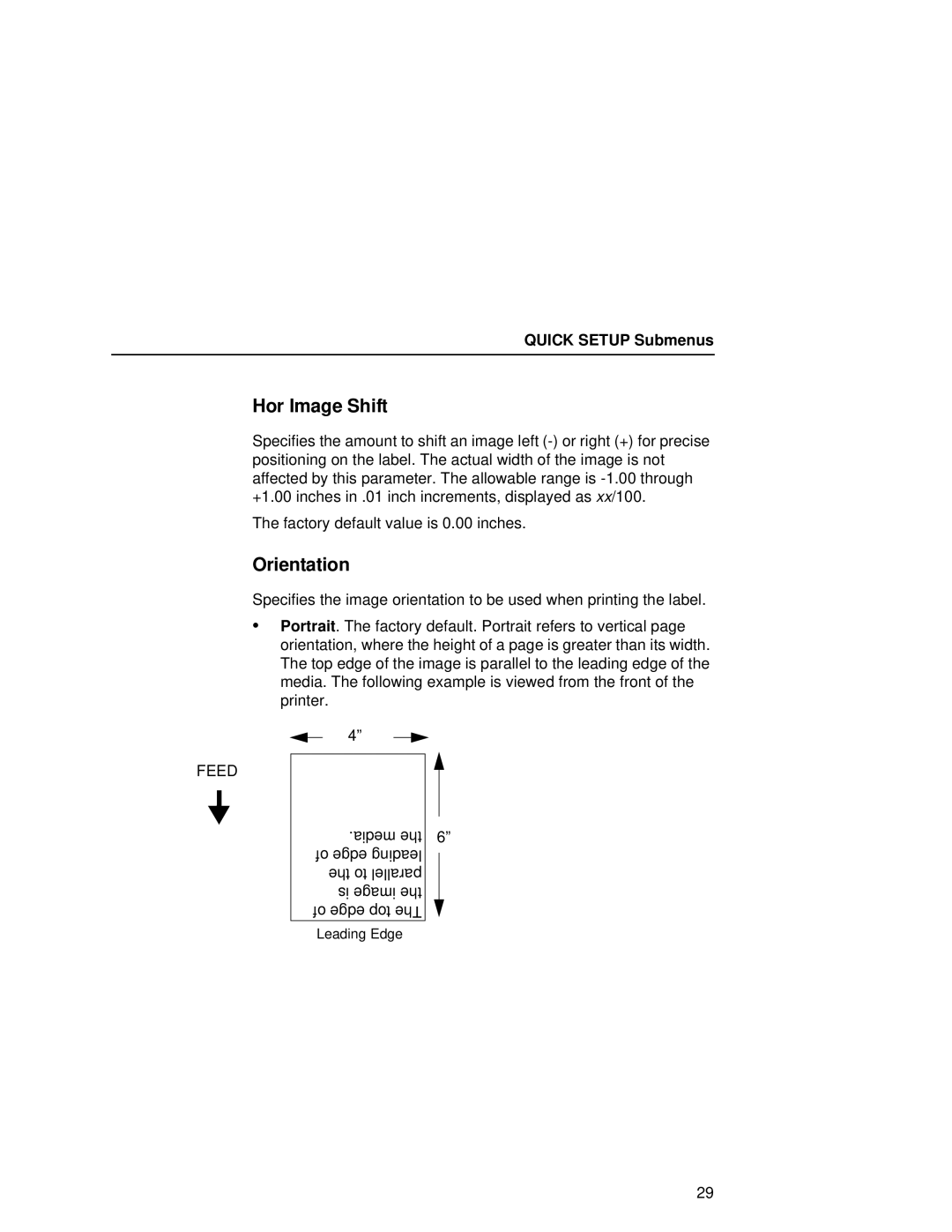 Printronix T5000e setup guide Hor Image Shift, Orientation 