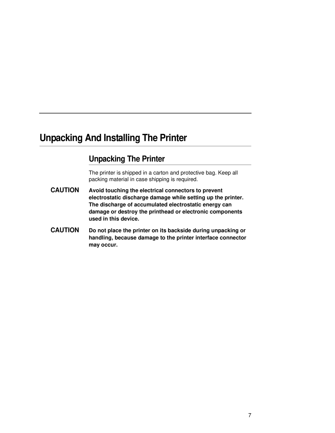 Printronix T5000e setup guide Unpacking And Installing The Printer, Unpacking The Printer 