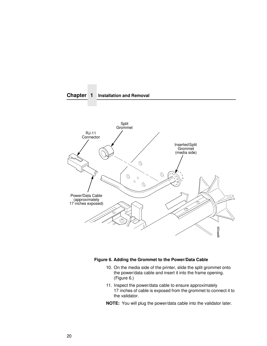 Printronix T5000R user manual Adding the Grommet to the Power/Data Cable 