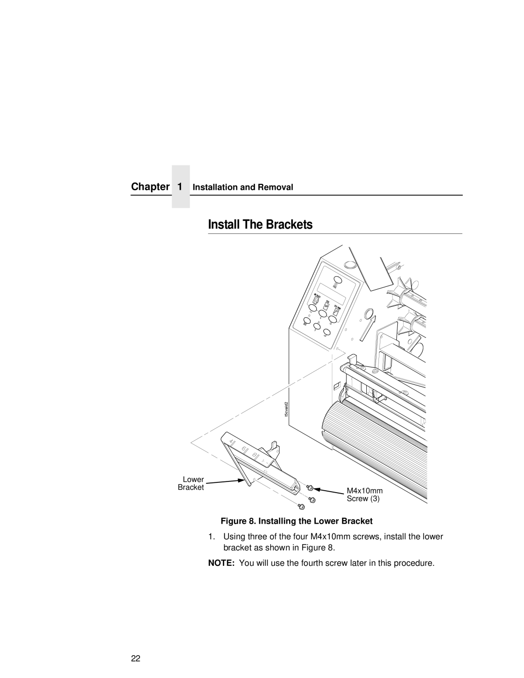 Printronix T5000R user manual Install The Brackets, Installing the Lower Bracket 