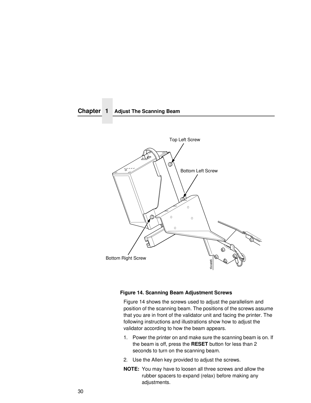 Printronix T5000R user manual Scanning Beam Adjustment Screws 