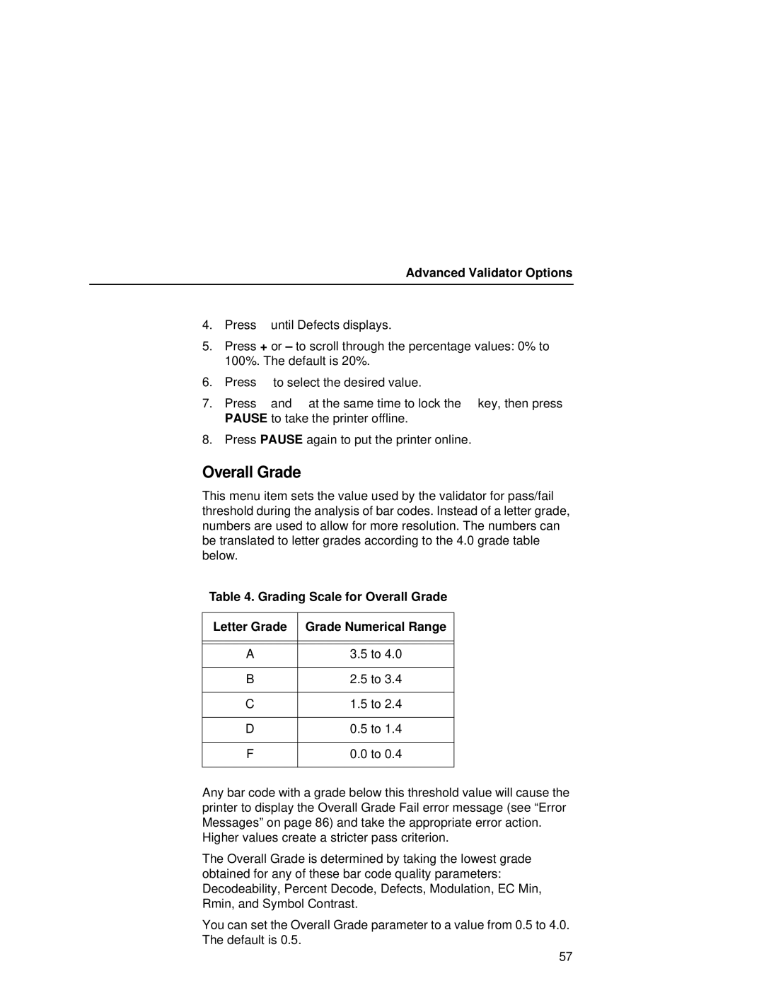 Printronix T5000R user manual Overall Grade 