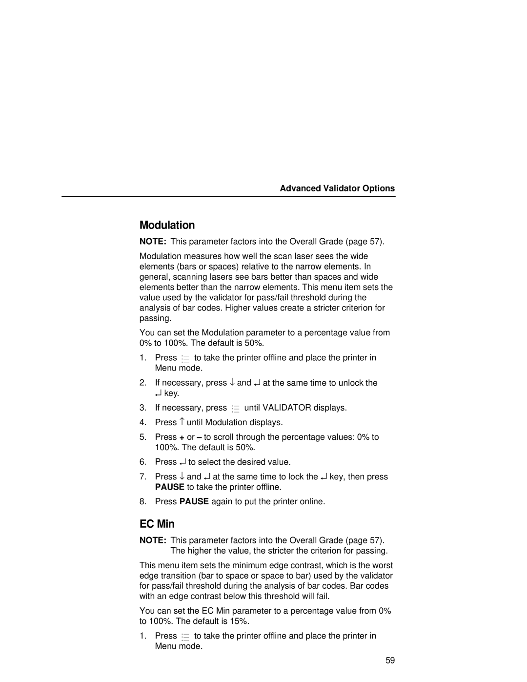 Printronix T5000R user manual Modulation, EC Min 