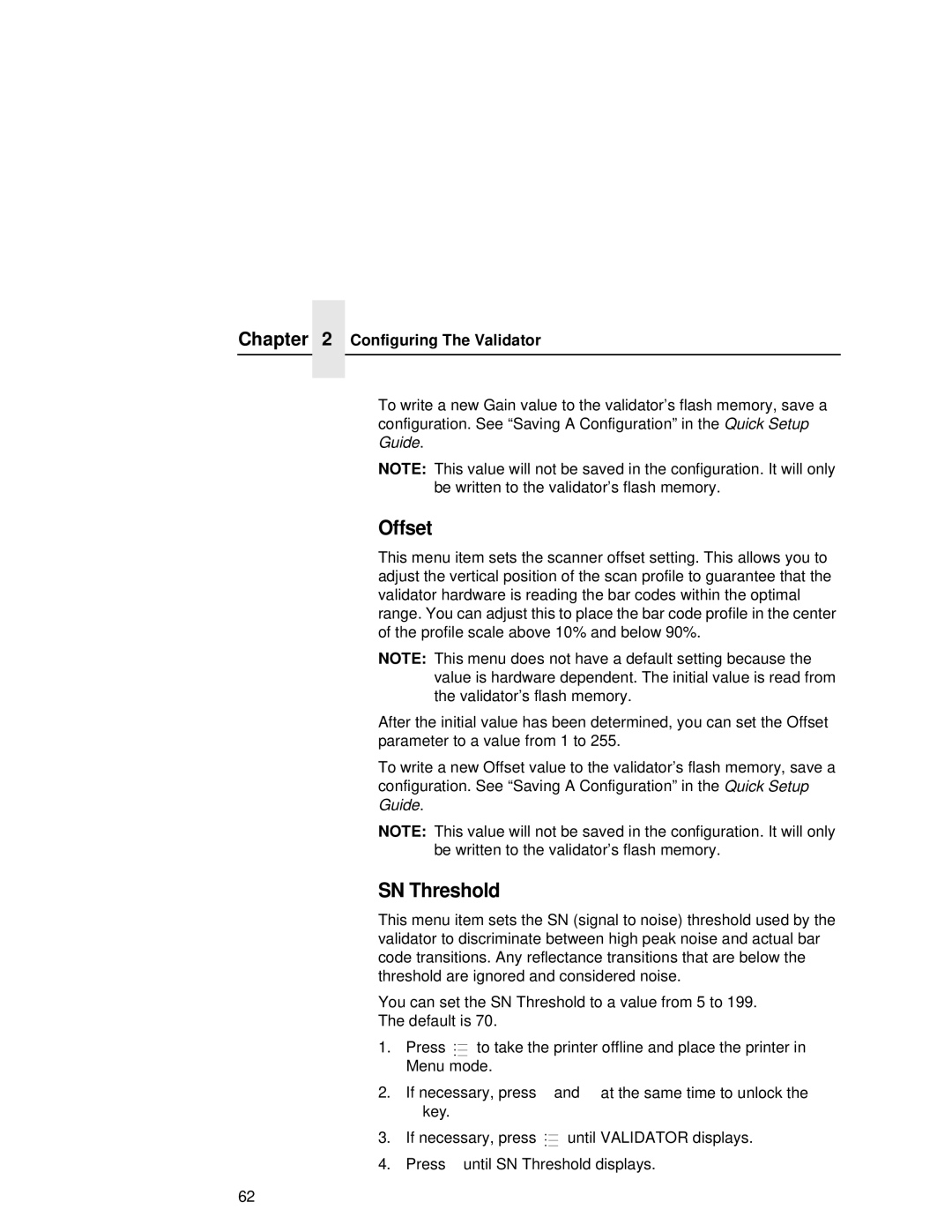 Printronix T5000R user manual Offset, SN Threshold 