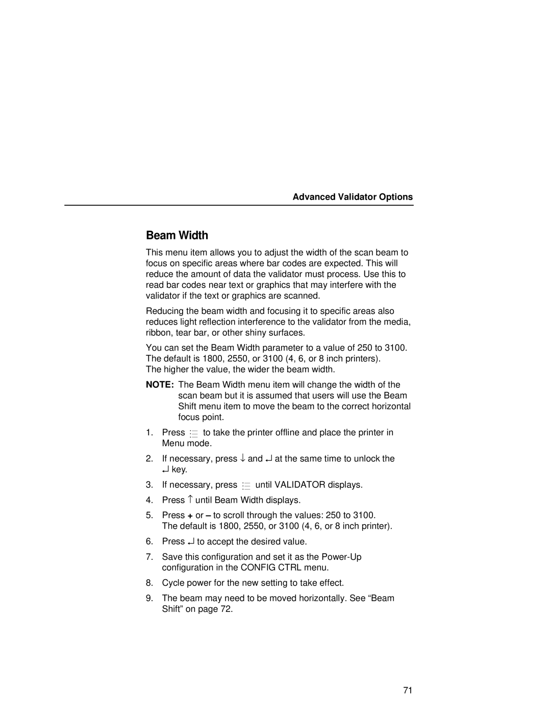 Printronix T5000R user manual Beam Width 