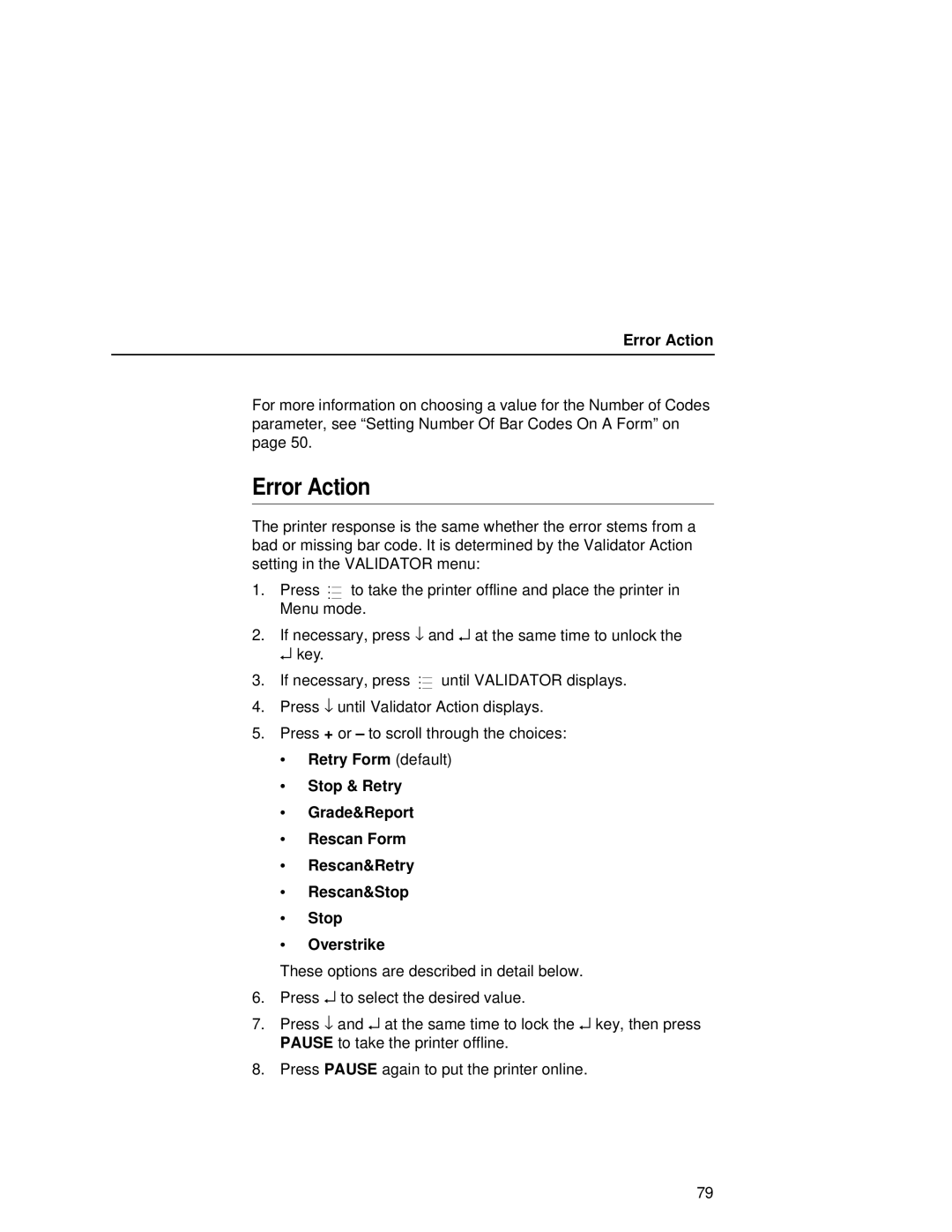 Printronix T5000R user manual Error Action 