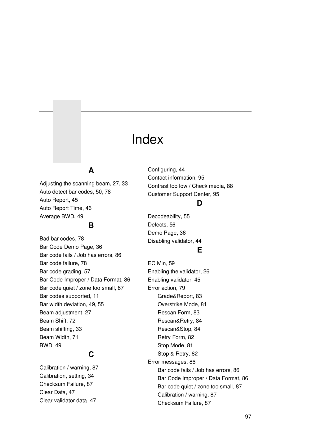 Printronix T5000R user manual Index 