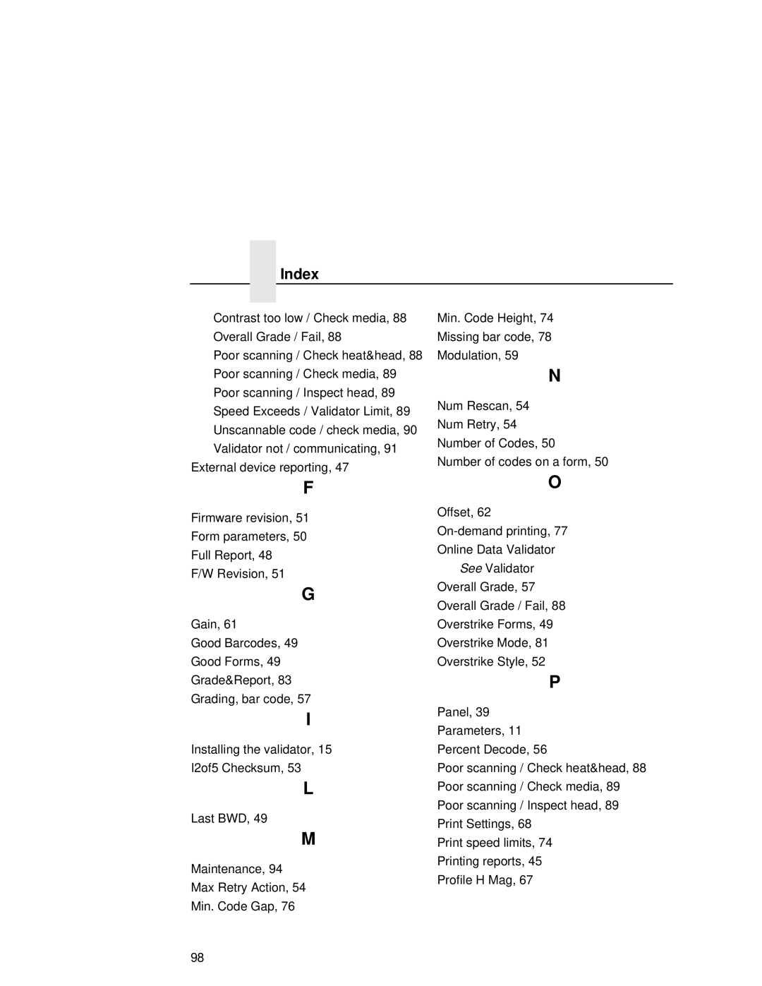 Printronix T5000R user manual Index 