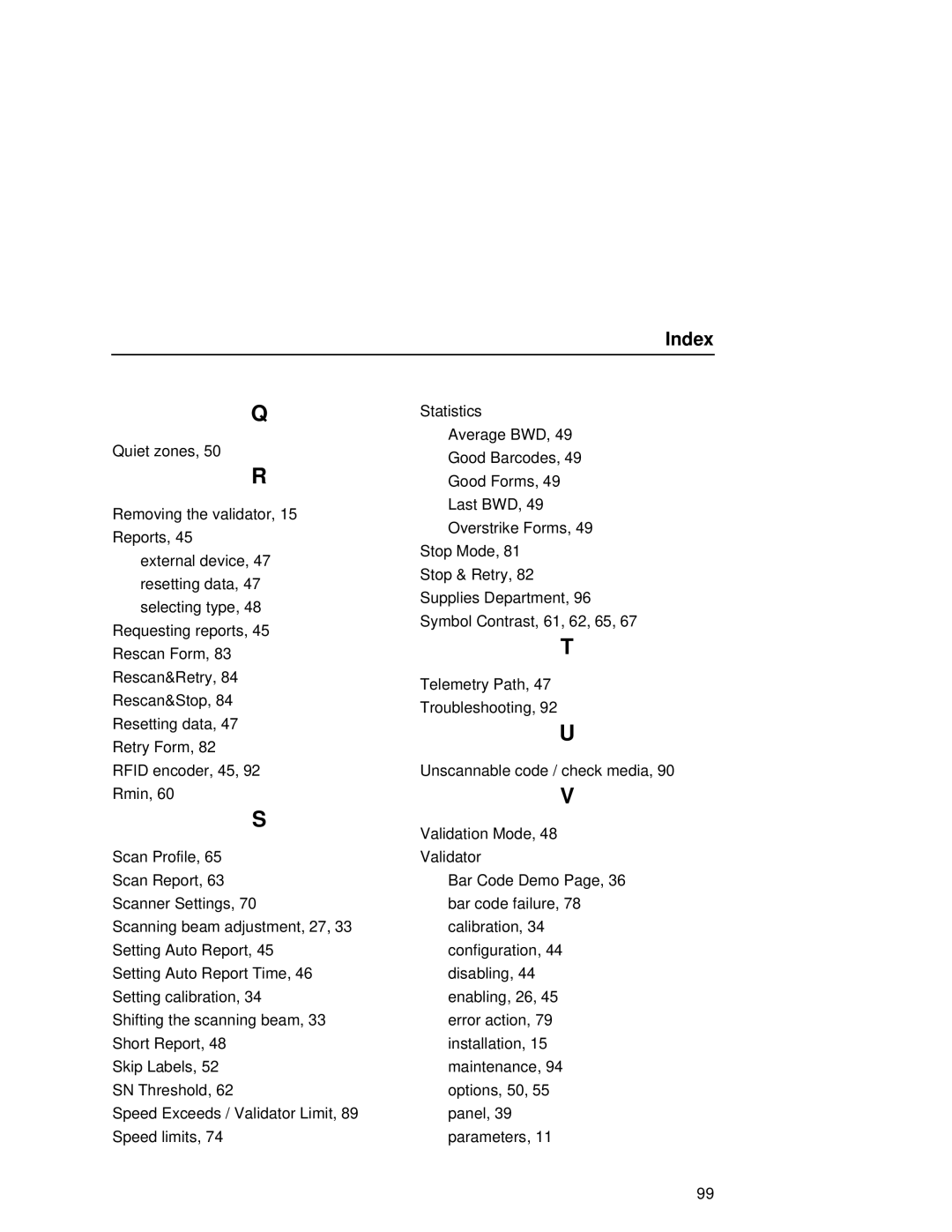 Printronix T5000R user manual Index 