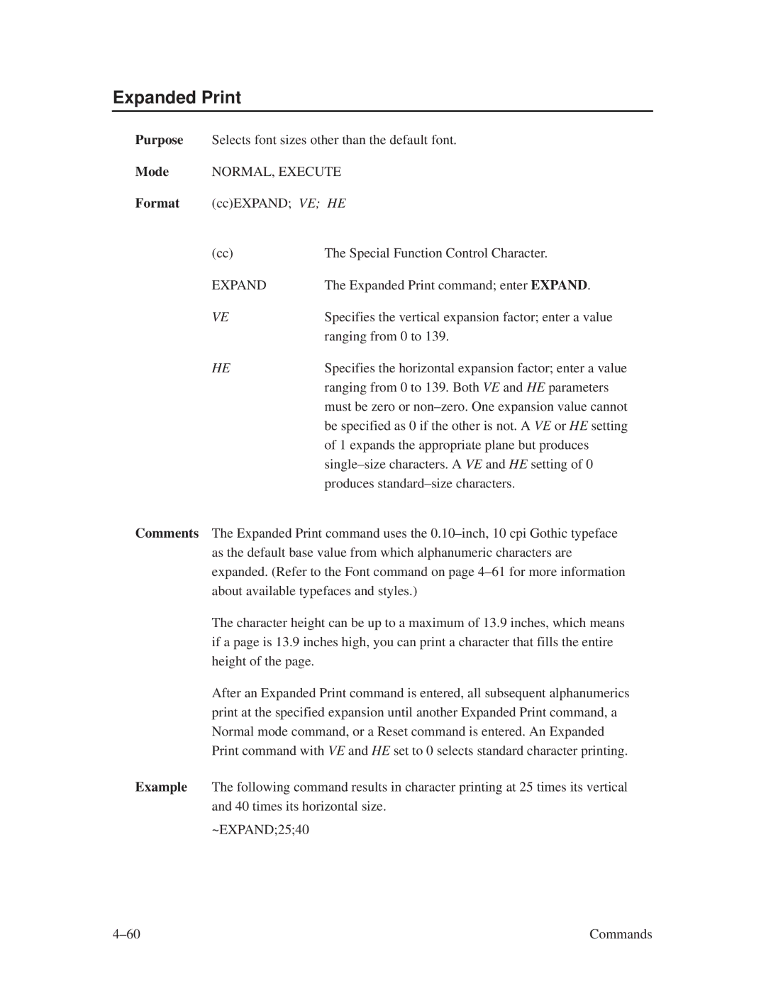 Printronix ThermaLine Series manual Expanded Print, NORMAL, Execute 