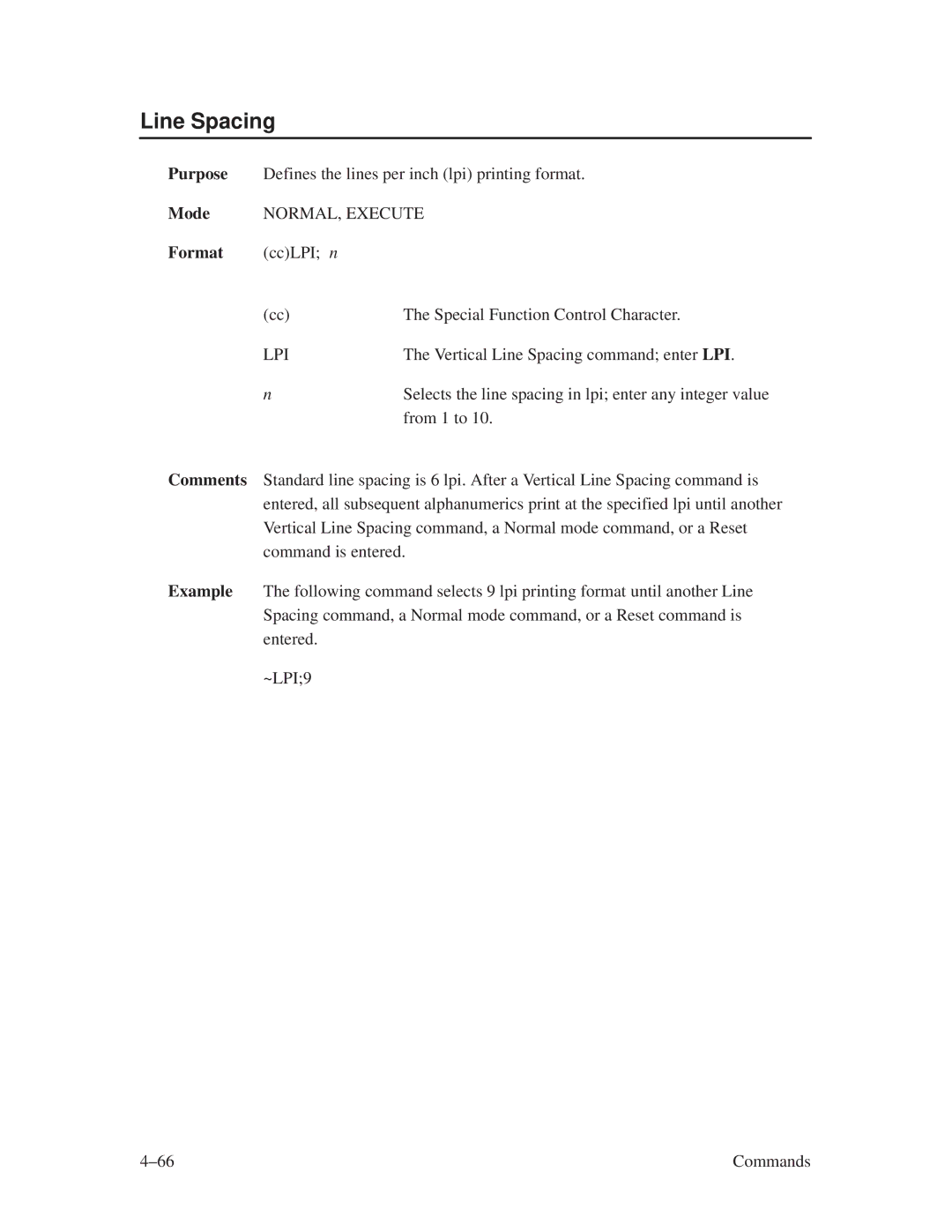 Printronix ThermaLine Series manual Line Spacing, Lpi 