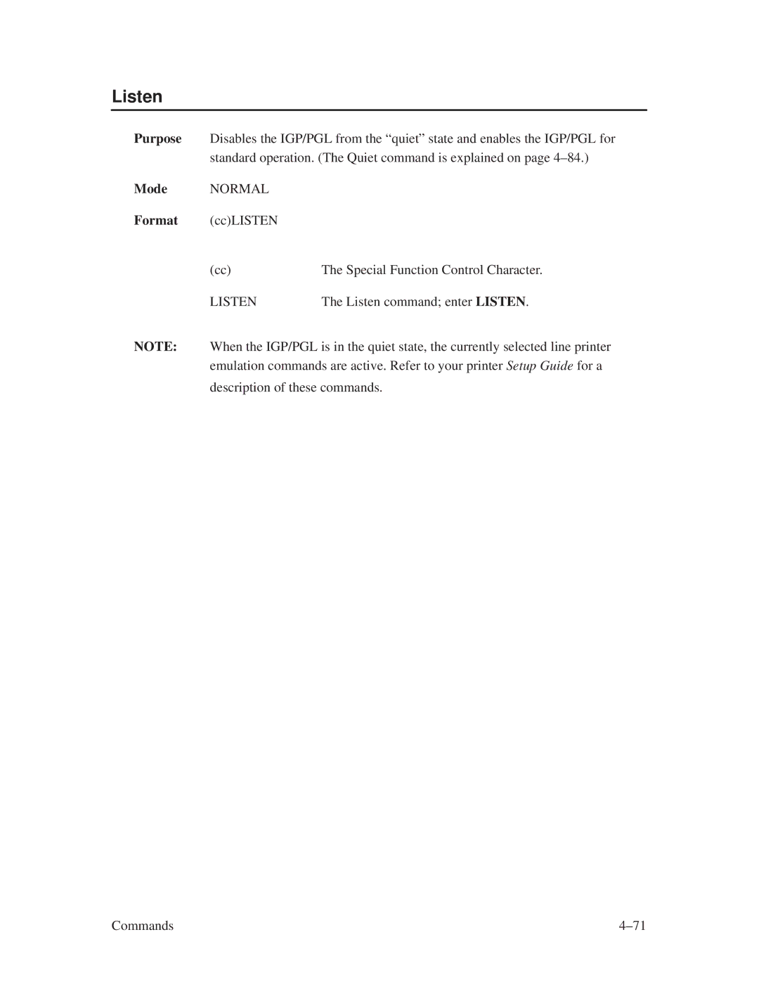 Printronix ThermaLine Series manual Listen 