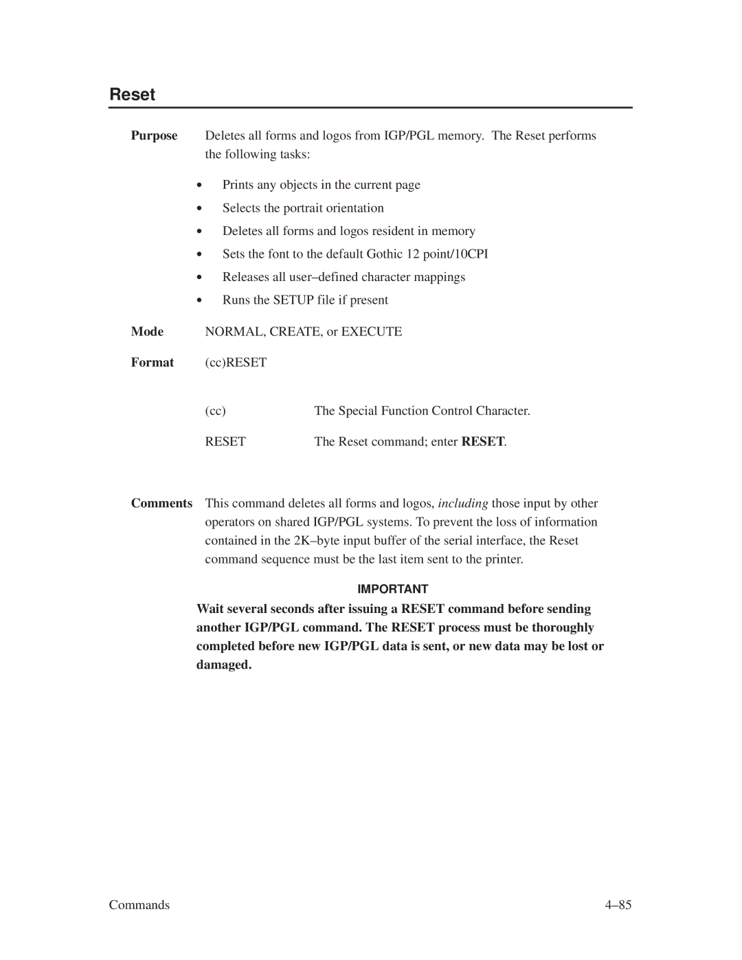 Printronix ThermaLine Series manual Reset 