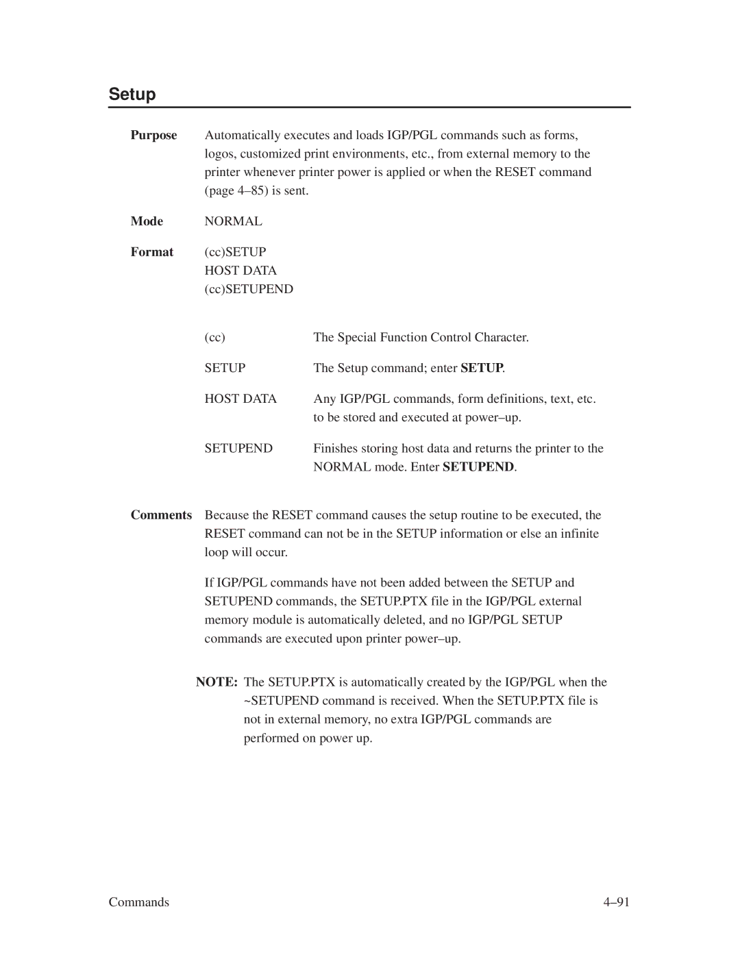 Printronix ThermaLine Series manual Host Data, Setupend 